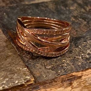 New Pandora Sparkling & Polished Lines ring 925-14k rose gold, CZs 2 sizes